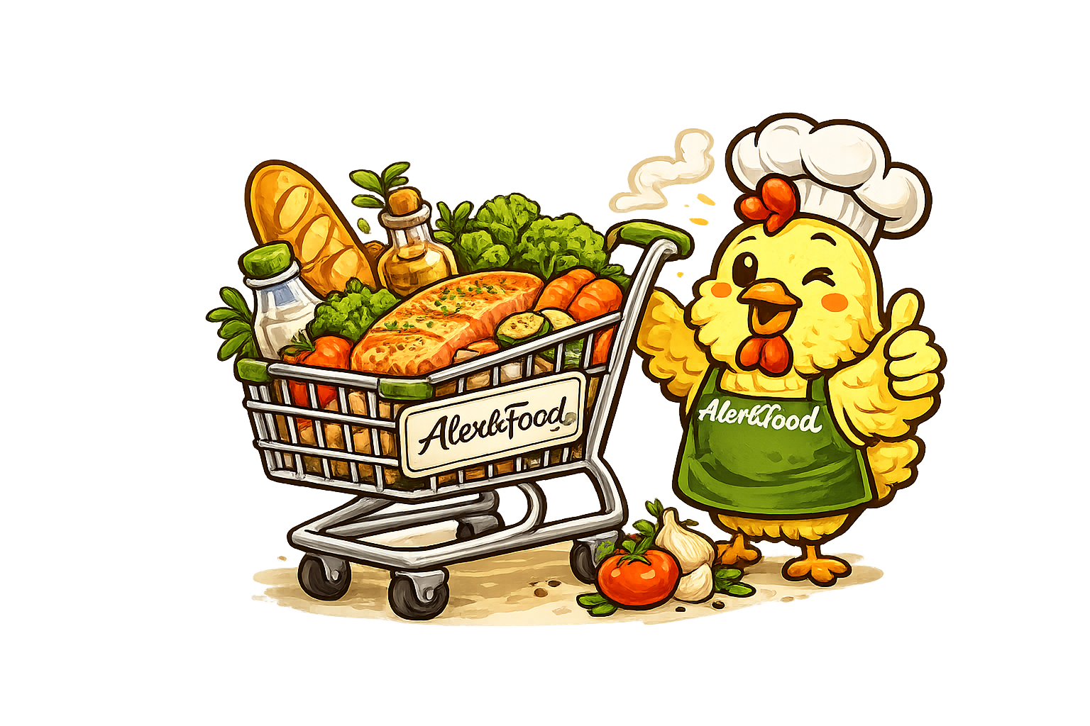 Mascotte Alex&Food avec produits locaux